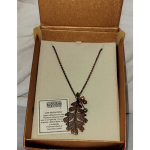 Journeys Through Ireland Copper Leaf Freshwater Pearls Swarovski Necklace w/Box